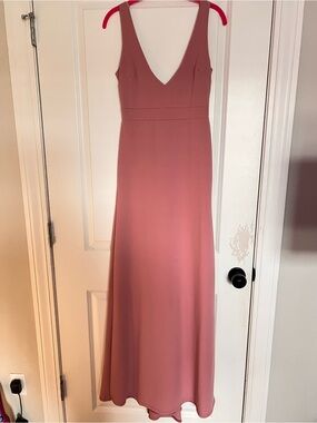 Missguided Dusty Rose Plunge Neck Maxi Dress Bridesmaid Wedding Guest Size US6